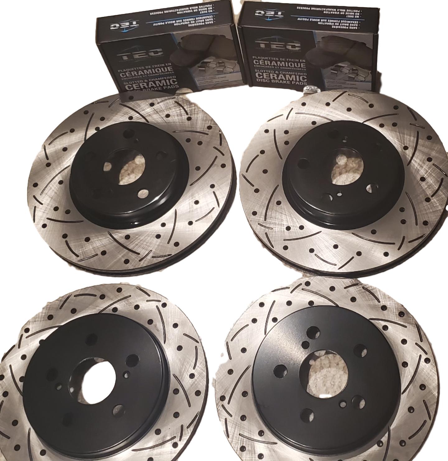Volkswagen Jetta 1.8L Brake Kit Package Front and Rear Perforance Cross  Drilled/Slotted Rotors and Ceramic Brake Pad Set 2007 2008 2009 2010 2011  2012 2013 2014 2015 2016 - Get Your Parts - OEM Parts & Performance