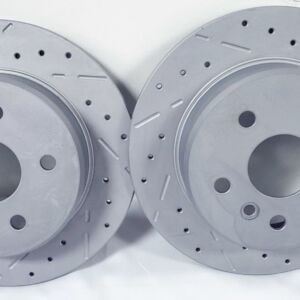 Nissan Frontier 2.5L Front and Rear Performance Cross Drilled and Slotted and Cermaic Brake Pad Set 2005 2006 2007 2008 2009 2010 2011 2012 2013 2014 2015 2016 2017 2018 2019