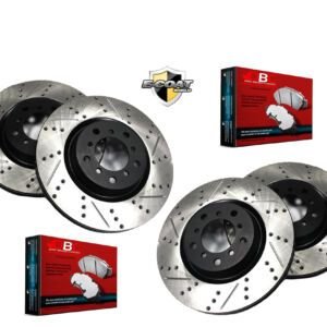 Bmw 323i Premium Brake Package Kit Front and Rear Perforance Cross Drilled/Slotted Rotors and Carbon Brake Pad Set 2006 2007 2008 2009 2010 2011