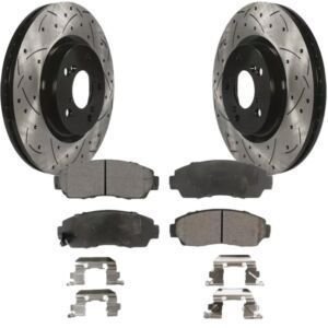 Toyota Camry Front Brake Package Premium Cross Drilled/Slotted Rotors And Premium Front Brake Pads 2007 2008 2009 2010 2011 2012 2013 2014 2015 2016 2017 2018