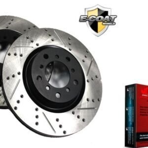 BMW 528xi/i Premium Front Brake Kit Package Perforance Cross Drilled/Slotted Front Rotors and Front Premium Brake Pad Set 2008 2009 2010